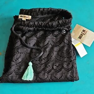 Miken Black Lace Cover-Up with Mint Tassel Size M NWT